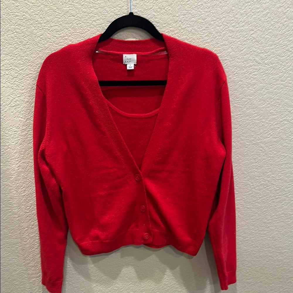 a new day Red Cropped Cardigan Sweater V-Neck